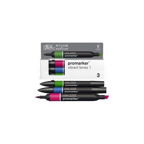 Pennarelli Winsor&Newton Promarker doppia punta fine-larga - conf. 3 toni vibranti - verde, blu, rosso - 0290193